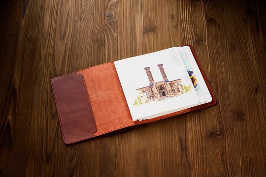 Kültürel Miras - Erzurum Çifte Minareli Medrese Kiremit Deri Defter Kılıfı (19x19) Limited Edition