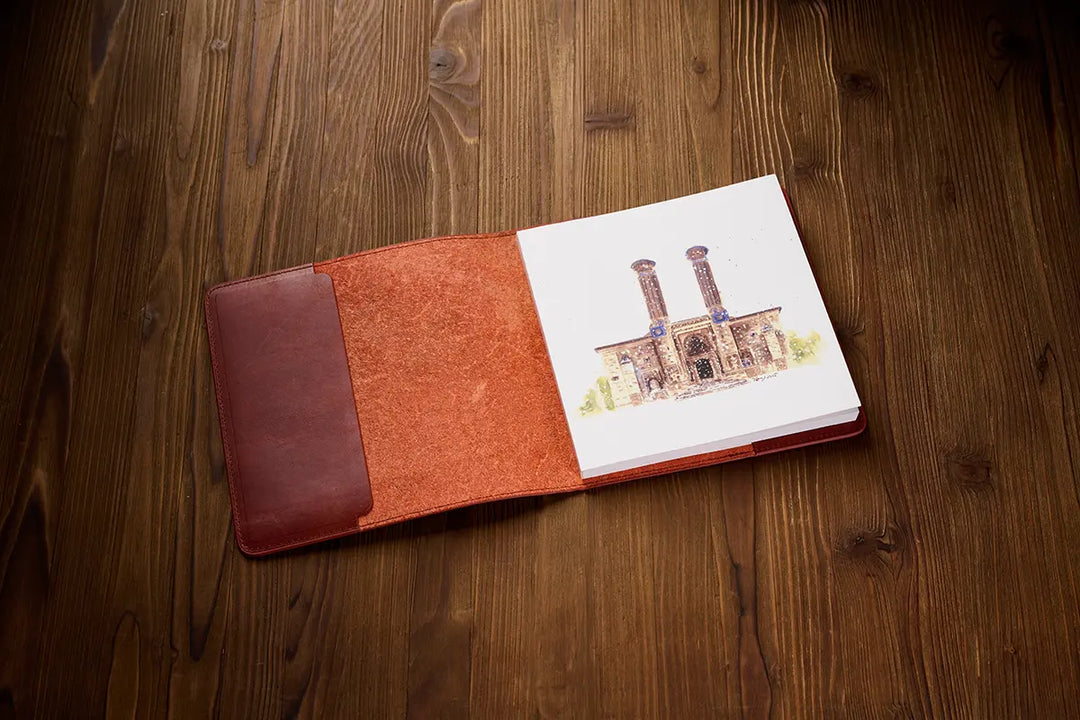 Kültürel Miras - Erzurum Çifte Minareli Medrese Kiremit Deri Defter Kılıfı (19x19) Limited Edition
