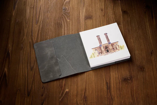 İlmek İlmek Anadolu - Erzurum  25 Limitli Gri Deri Defter Kılıfı (19x19)